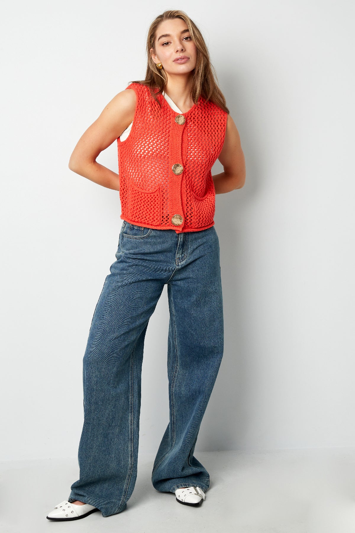 Pull En Maille Polyester Femme Gilet À Motif ajouré