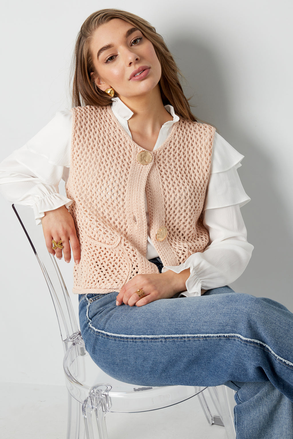 Pull En Maille Polyester Femme Gilet À Motif ajouré