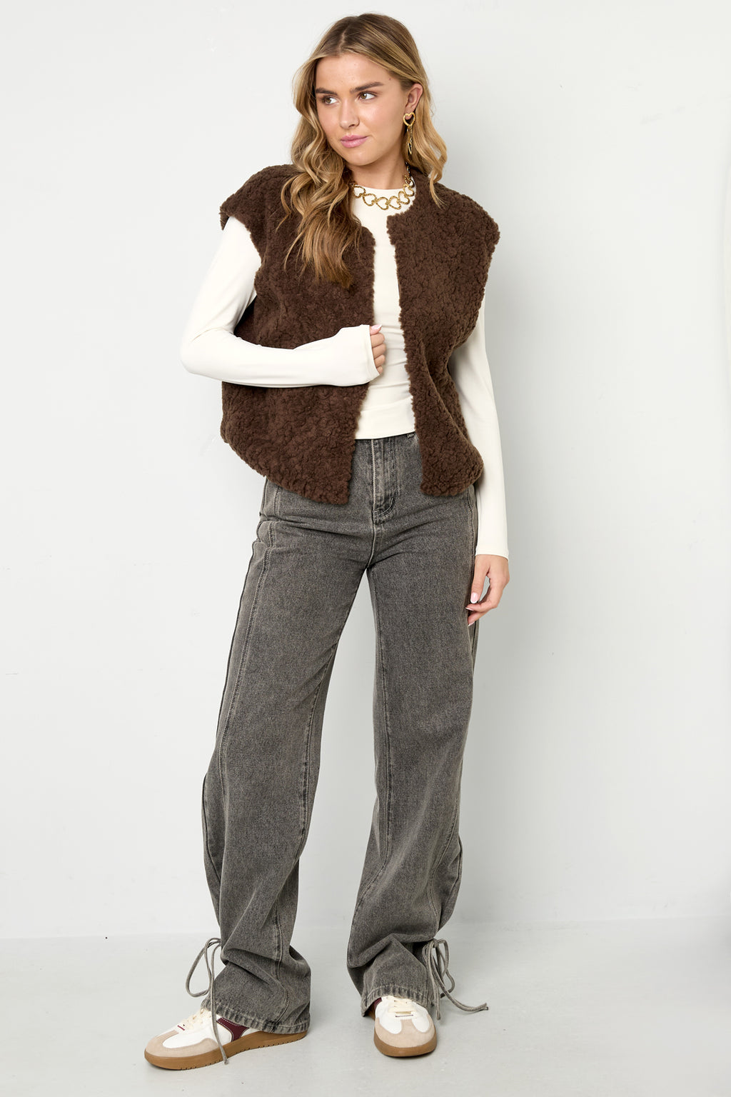 Woven Polyester Fiber Gilet Femme Casual Solid Color Fall/Winter
