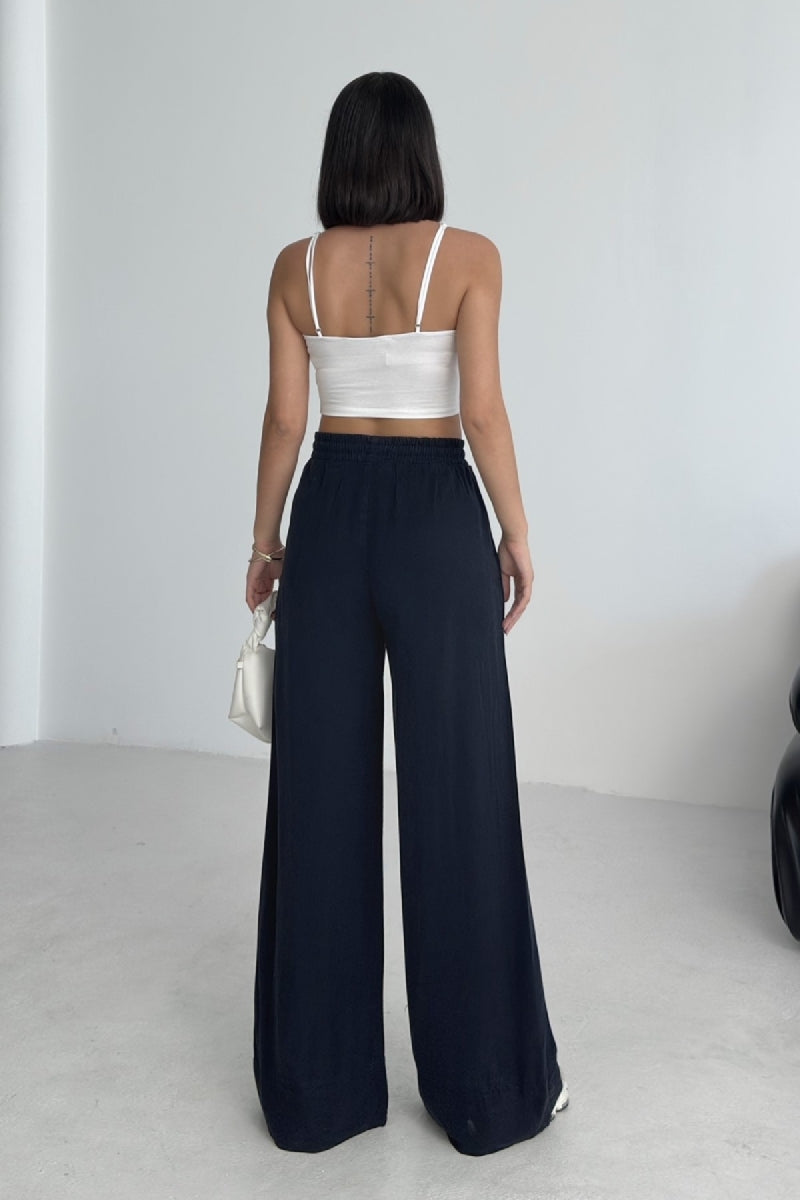 Pantalon femme à jambes larges taille élastique