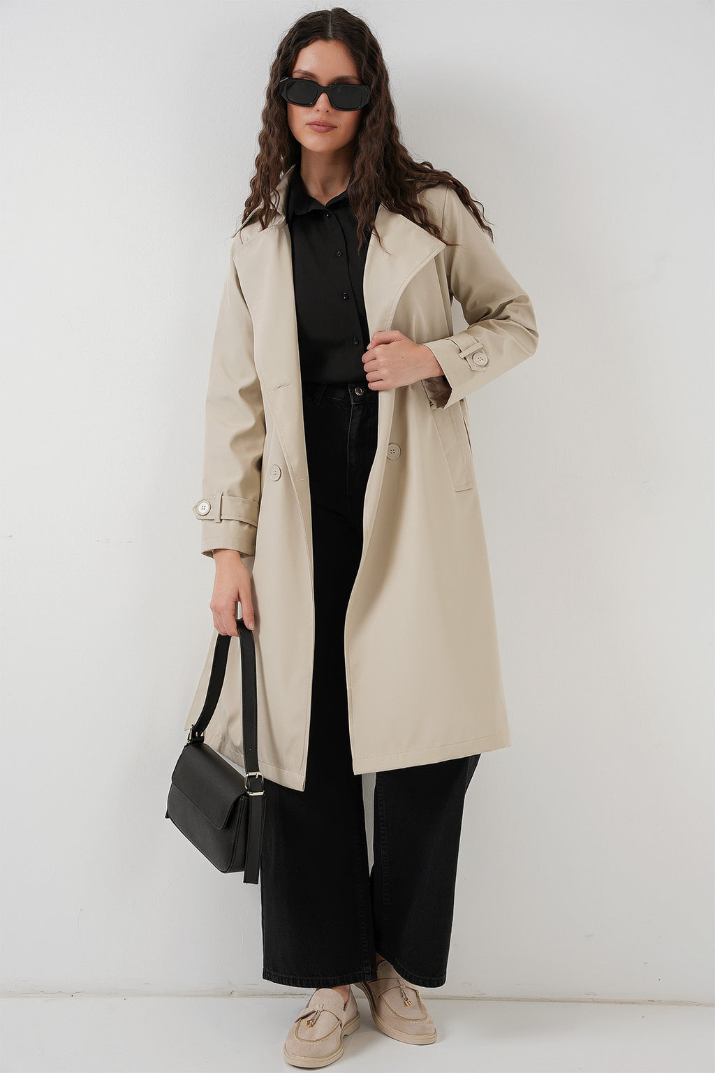 Trench long femme double boutonnage – Coupe élégante et intemporelle