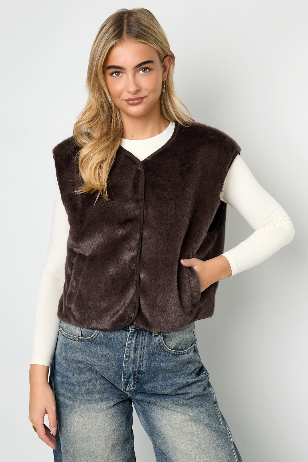 Woven Polyester Fiber Gilet Femme Casual Automne/Hiver Solid Color