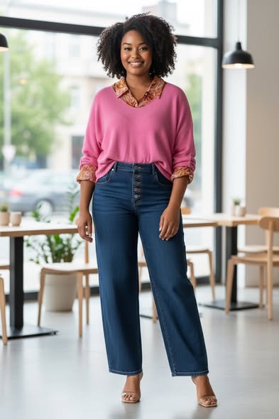 Pull femme en maille stretch col V - TU Curvy