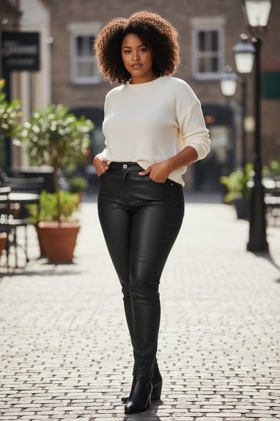 Jean femme en similicuir doublé polaire Curvy