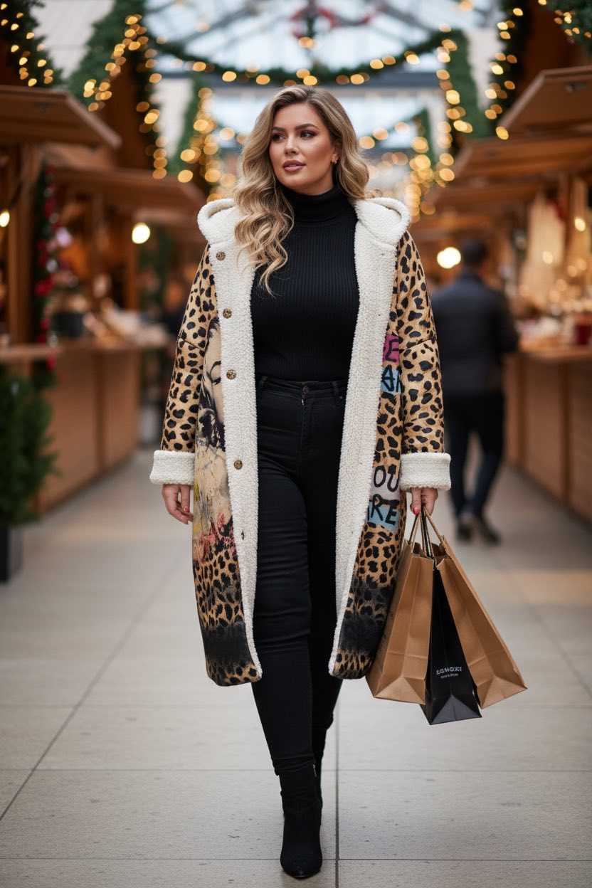 Manteau long grande taille doublé sherpa – Modèle chaud et confortable TU curvy