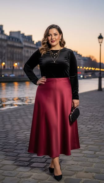 Jupe satinée longue doublée – Élégante et fluide TU curvy