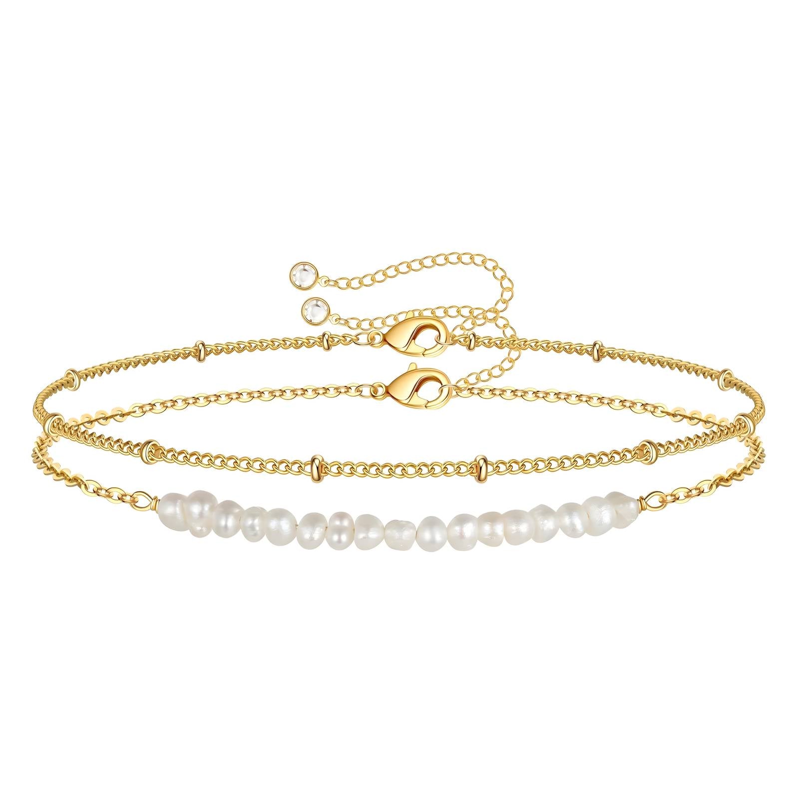 Bracelet perles et chaîne doré – Acier plaqué or 18K