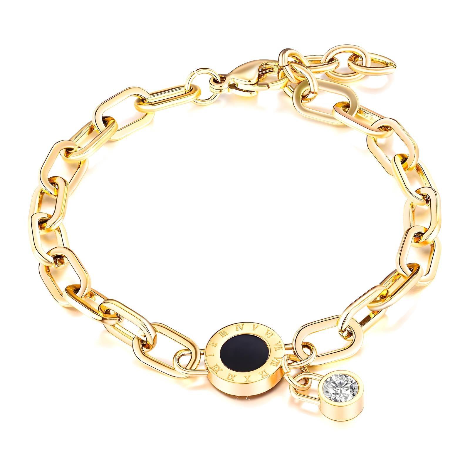 Bracelet chaîne avec médaillon et zircon – Acier inoxydable (or 18K ou argent)