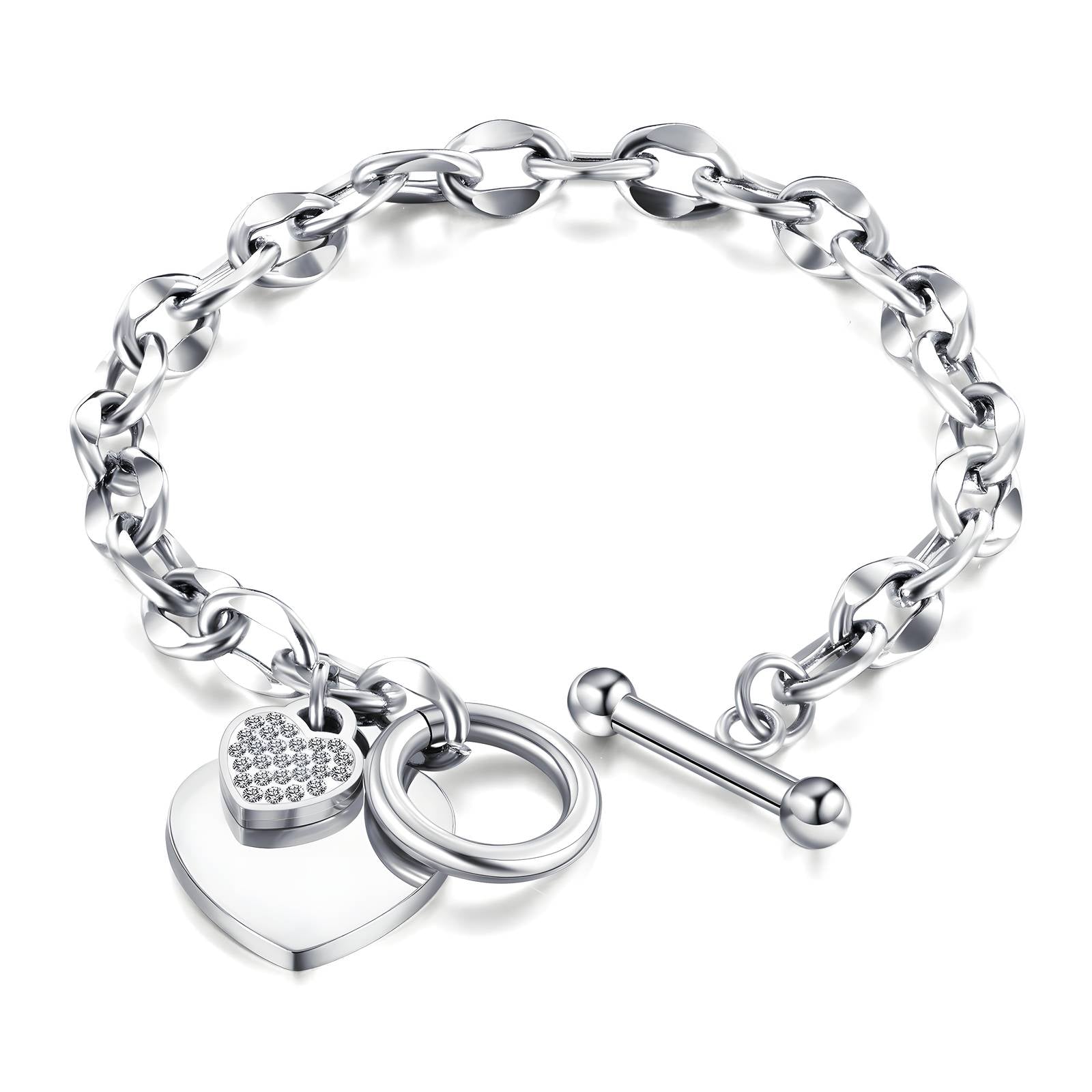 Bracelet chaîne cœur argenté – Acier inoxydable