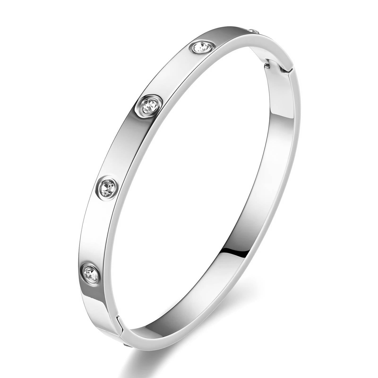 Bracelet jonc minimaliste à zircons – Acier inoxydable (or 18K ou argent)