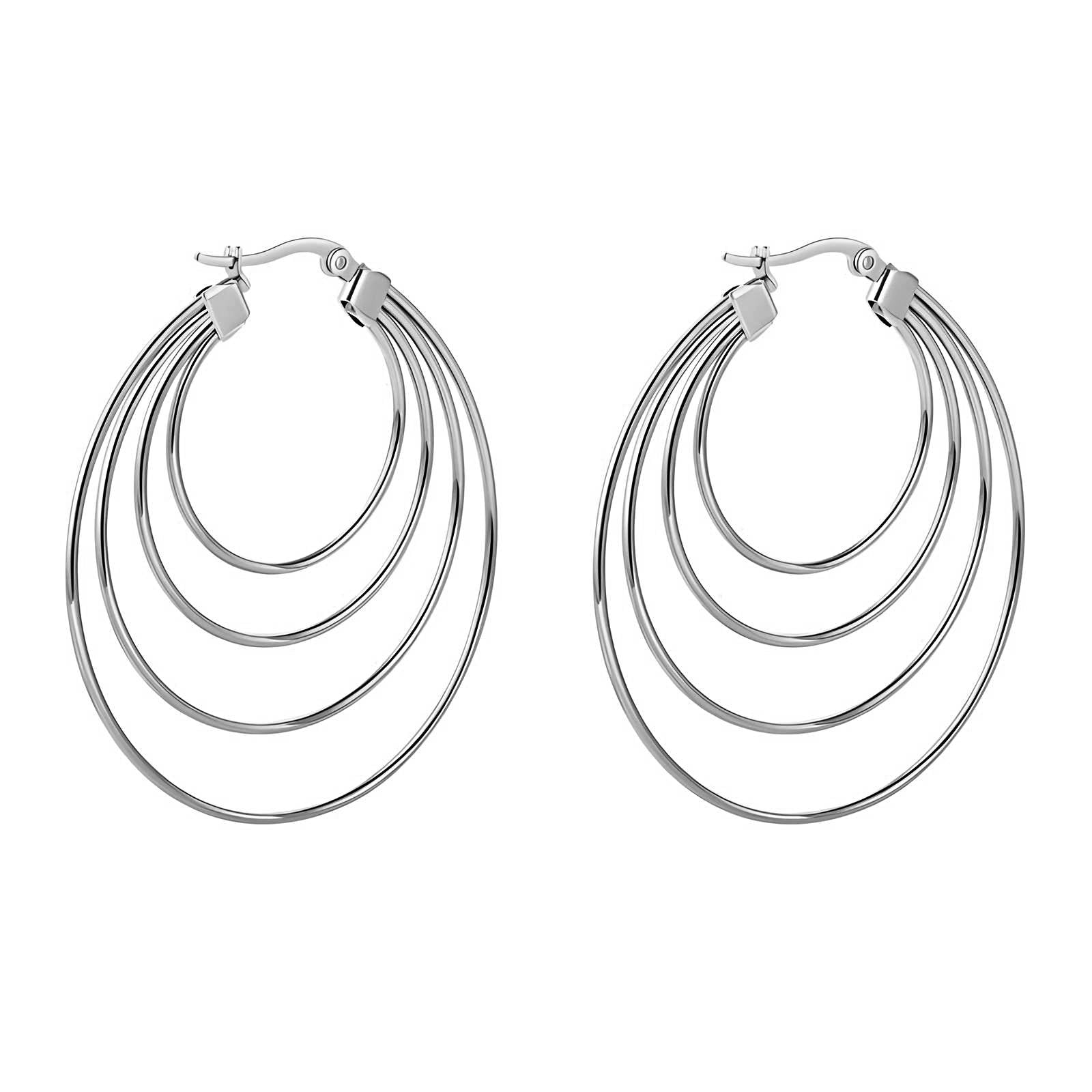 Boucles d’oreilles multi-anneaux argentées – Acier inoxydable