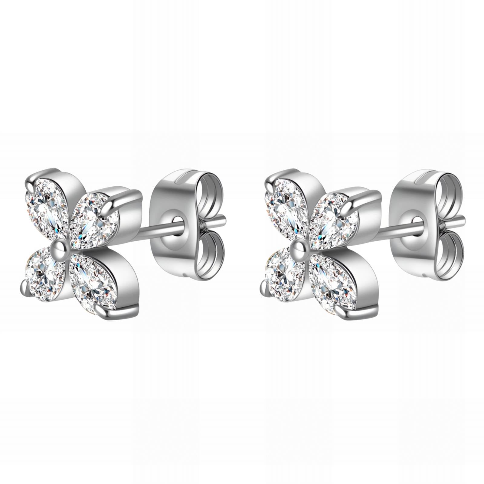 Boucles d’oreilles fleurs à strass – Acier inoxydable argenté