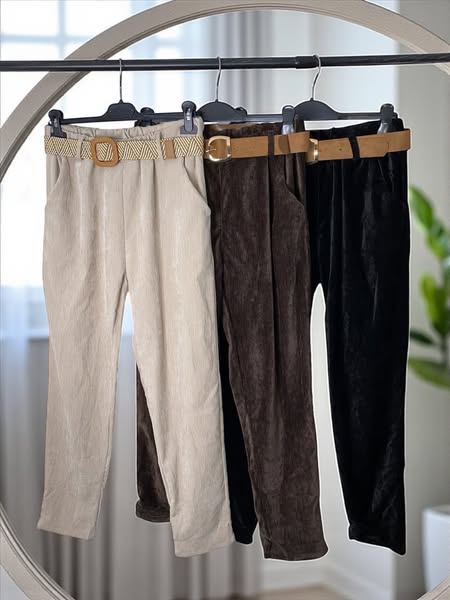 Pantalon femme en velours avec ceinture TU Curvy