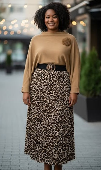 Jupe longue plissée femme avec ceinture – Coupe élégante et fluide TU curvy