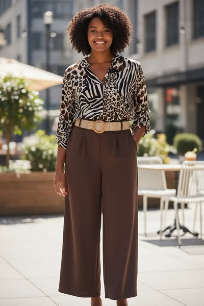 Pantalon femme coupe large avec ceinture TU Curvy