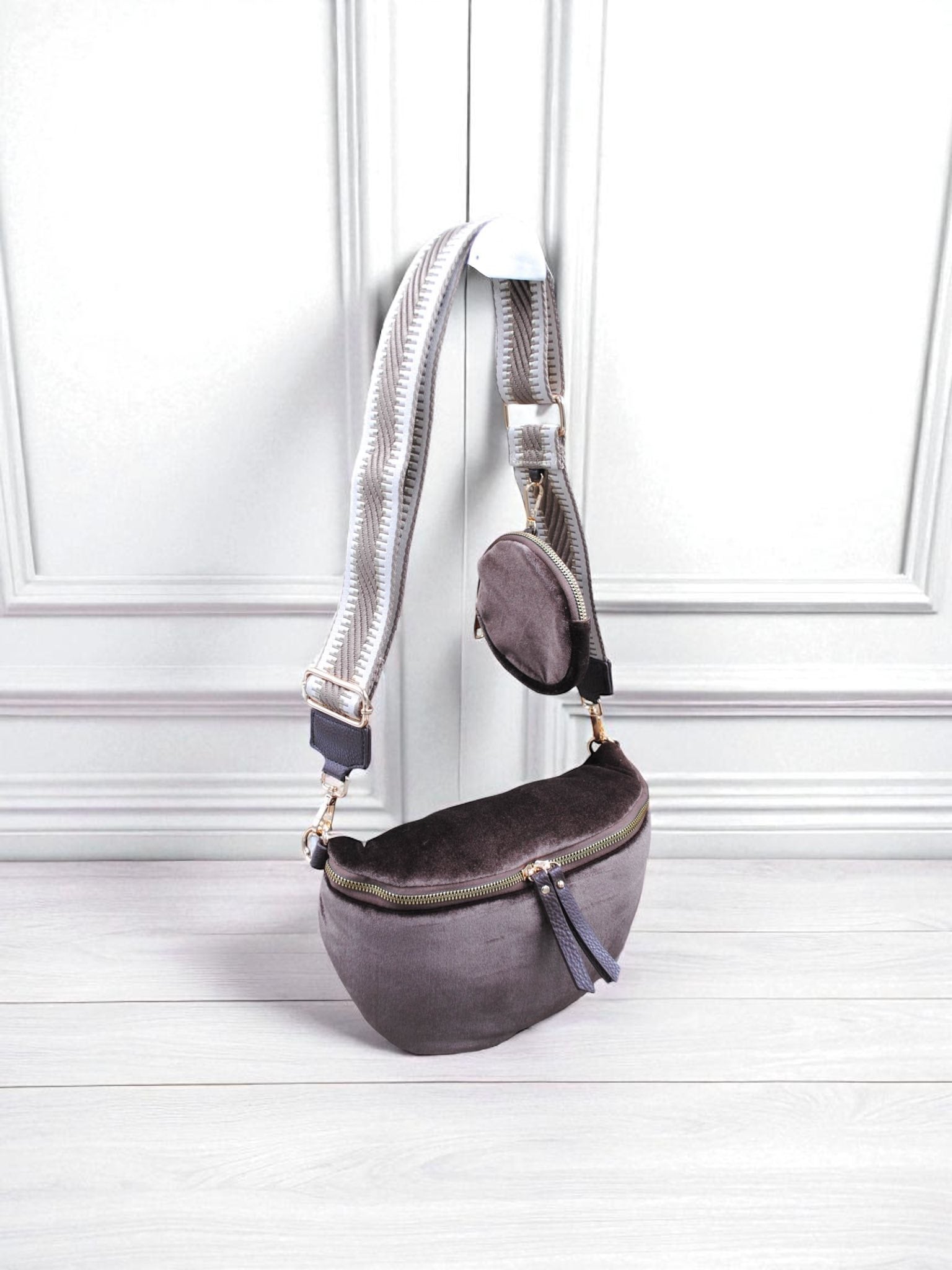 Sac banane femme en velours avec bandoulière