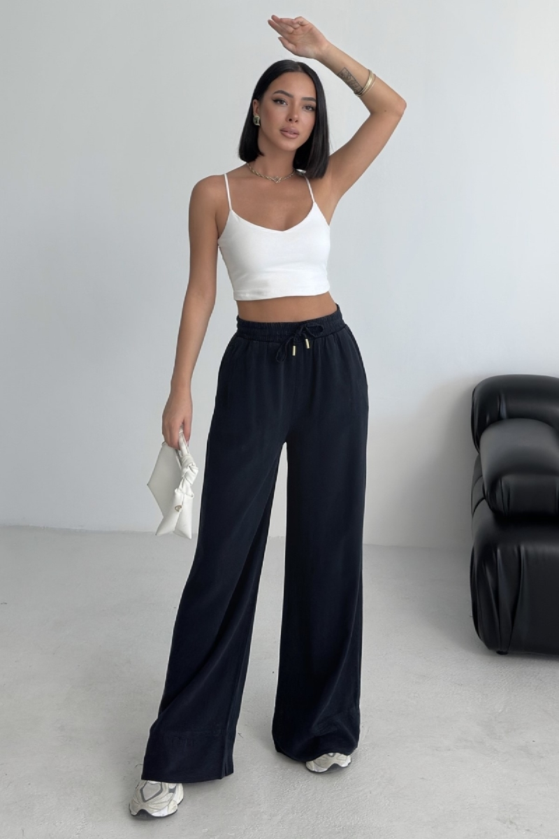 Pantalon femme à jambes larges taille élastique