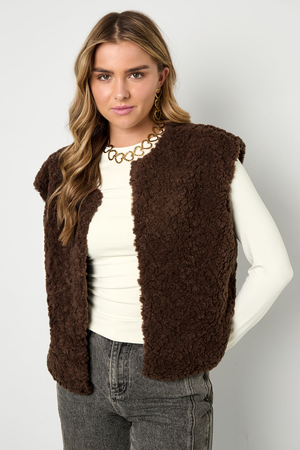 Woven Polyester Fiber Gilet Femme Casual Solid Color Fall/Winter