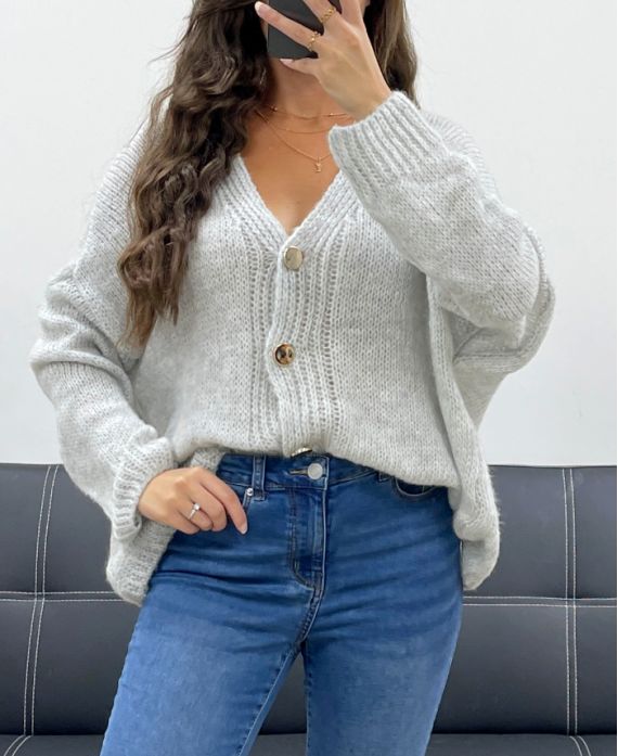 Gilet oversize femme doux à boutons TU