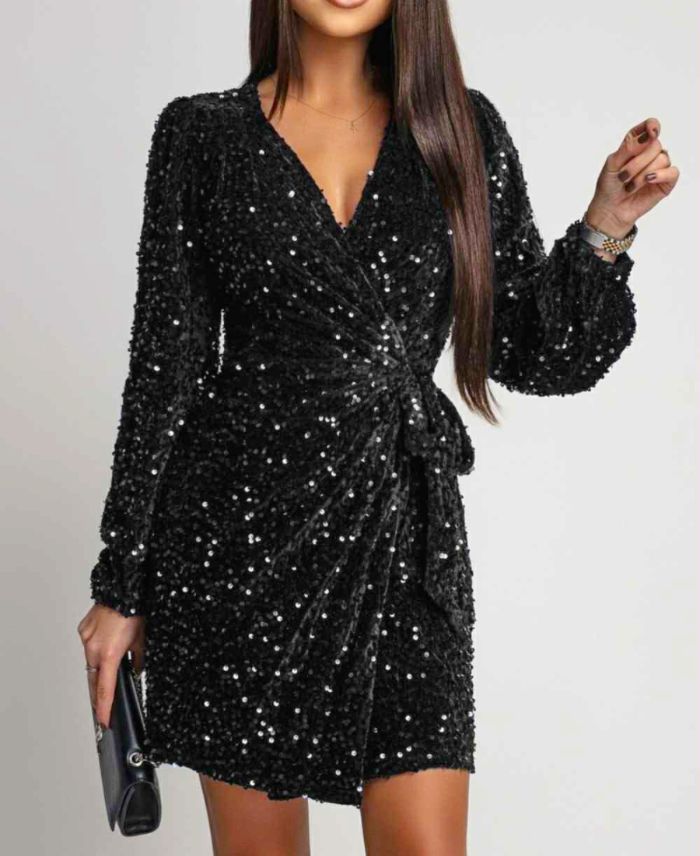 Robe drapée en velours à sequins TU