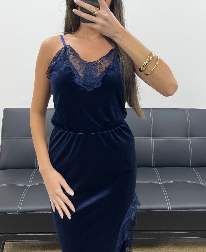 Top femme en velours à bretelles et dentelle TU