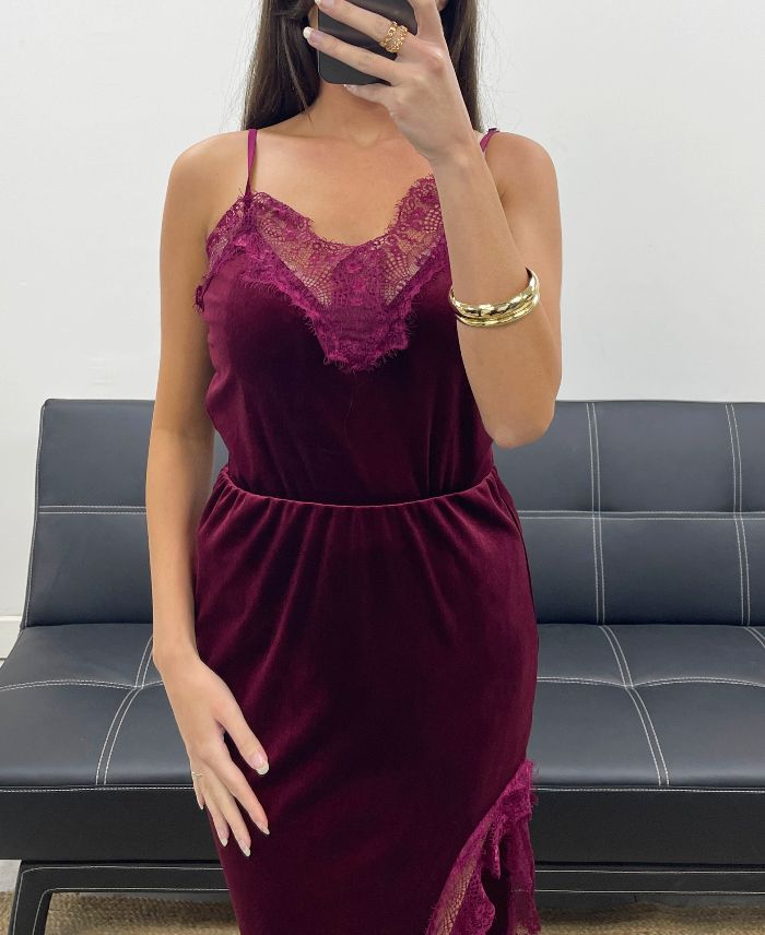 Top femme en velours à bretelles et dentelle TU